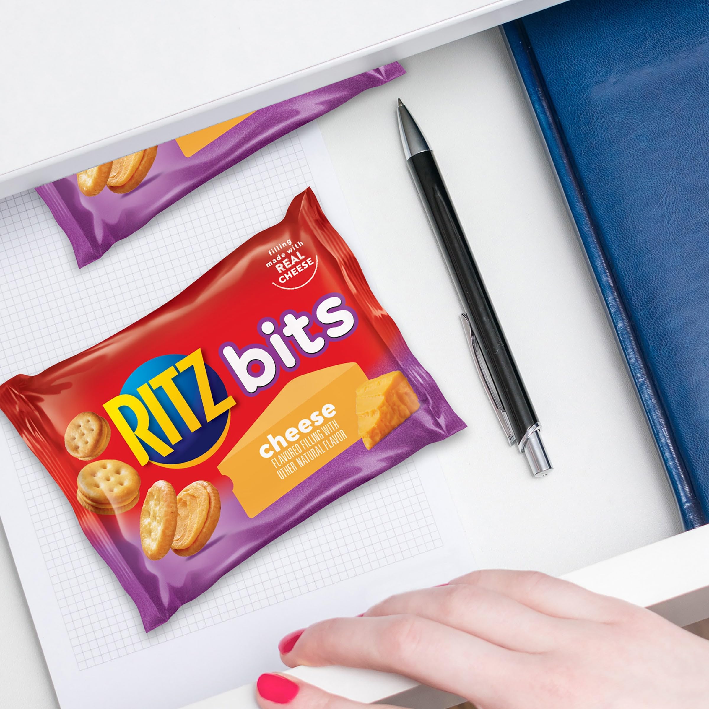 RITZ Bits Cheese Sandwich Crackers, Lunch Snacks, 10 Snack Packs - Image 9