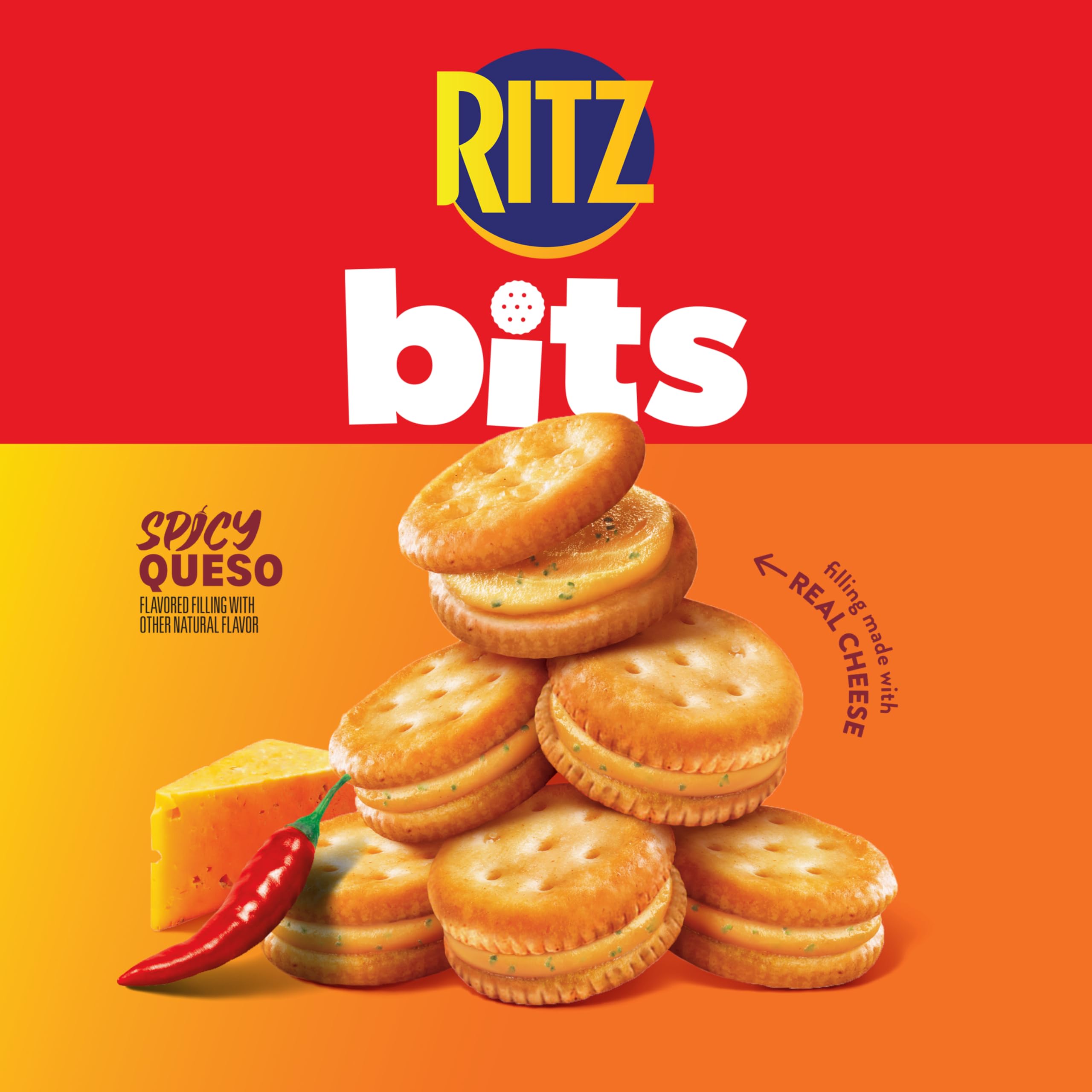 RITZ Bits Spicy Queso Cheese Sandwich Crackers, Snacks for Kids and Adults, Lunch Snacks, 12-3 oz Bags - Image 6