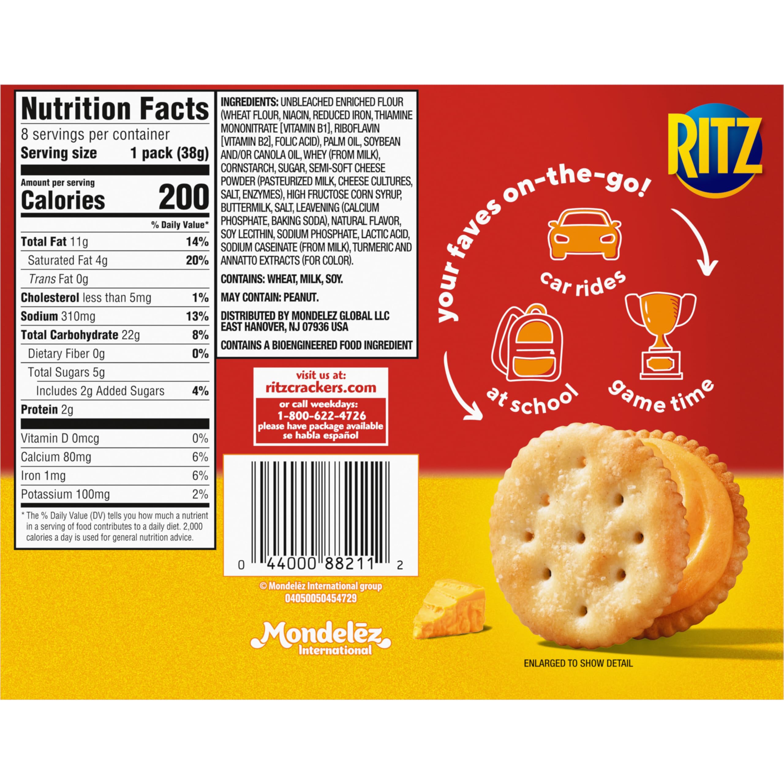 RITZ Cheese Sandwich Crackers, Lunch Snacks, 112 Snack Packs (14 Boxes, 6 Crackers Per Pack) - Image 3